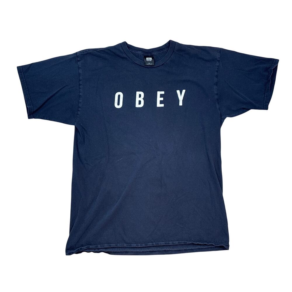 Obey spell out faded black Large streetwear punk skater shirt